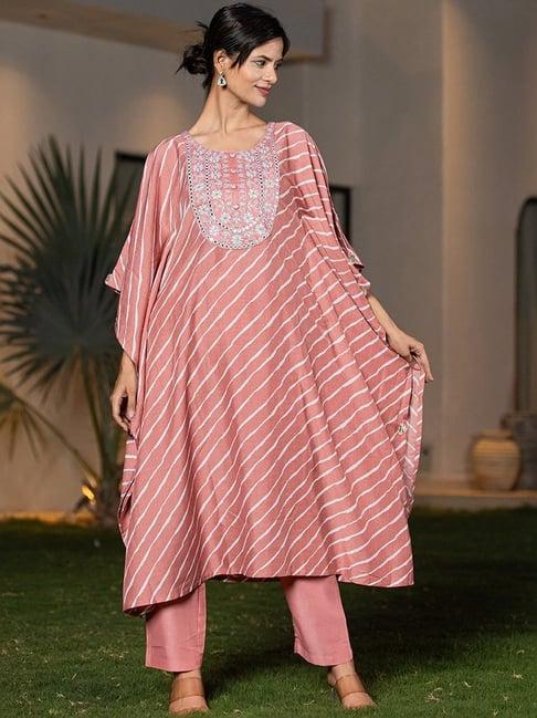 yufta pink printed kaftan pant set