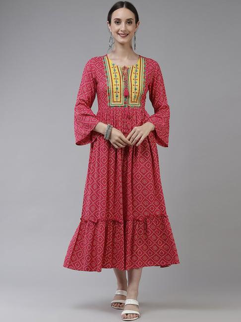 yufta pink pure cotton embroidered a-line dress