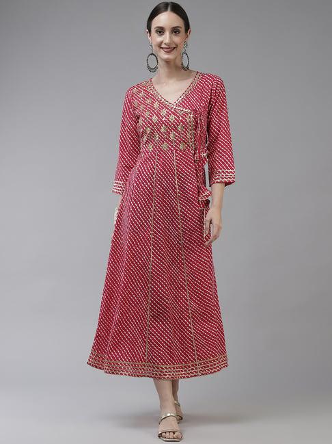 yufta pink pure cotton embroidered maxi dress