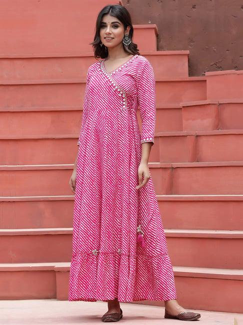 yufta pink striped angrakha kurta