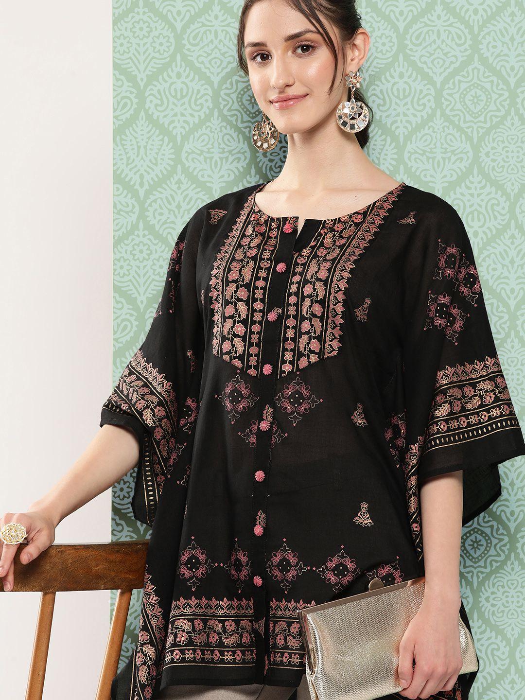 yufta printed kimono sleeve ethnic kaftan top