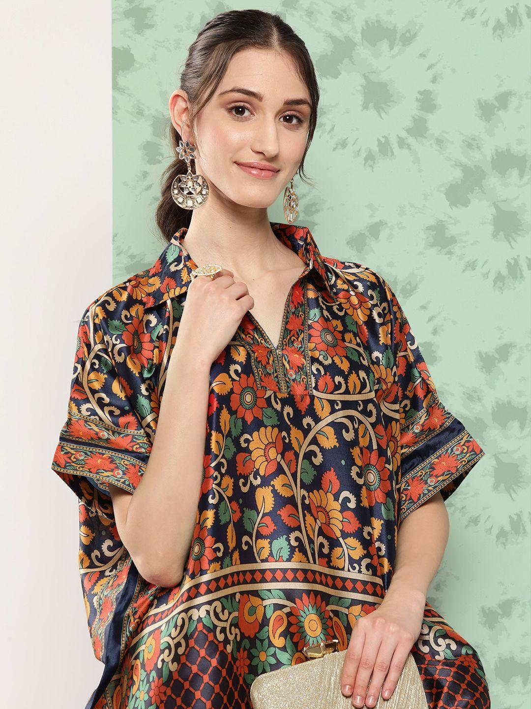 yufta printed kimono sleeve kaftan longline top