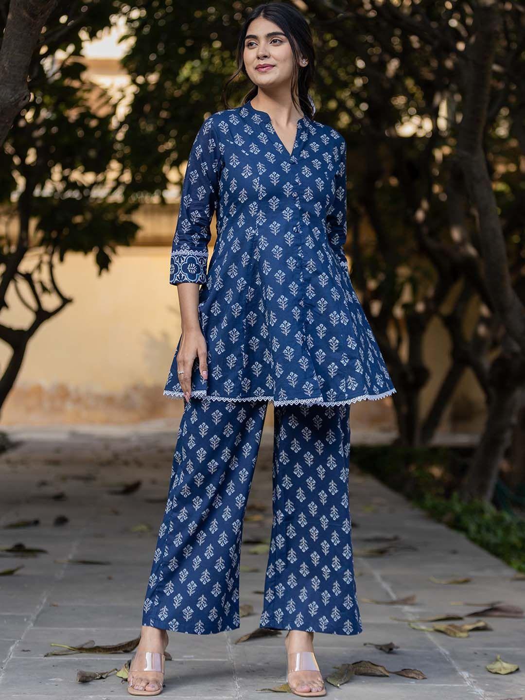 yufta printed pure cotton top & trouser co-ord set