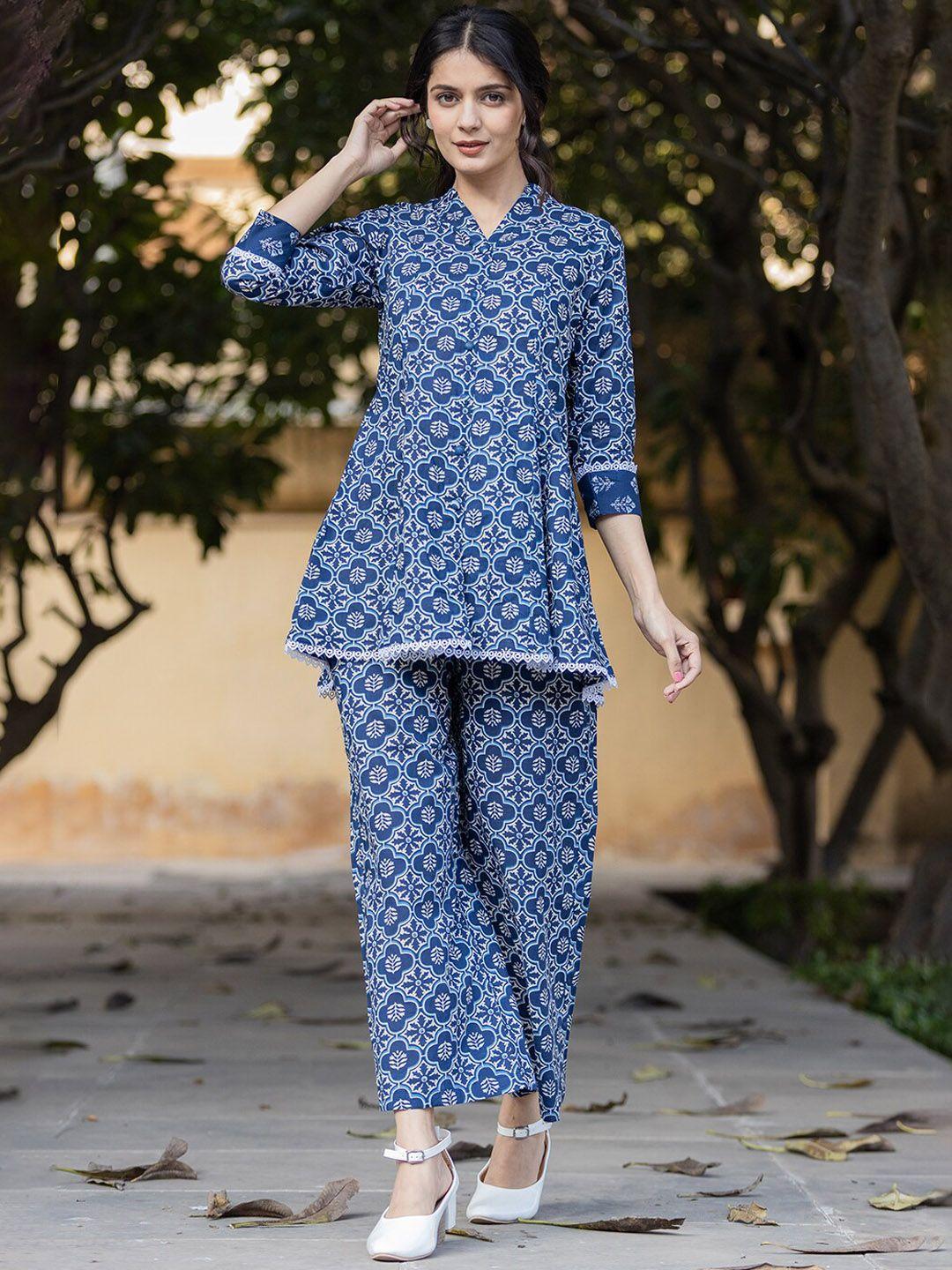 yufta printed pure cotton top with palazzo co-ords