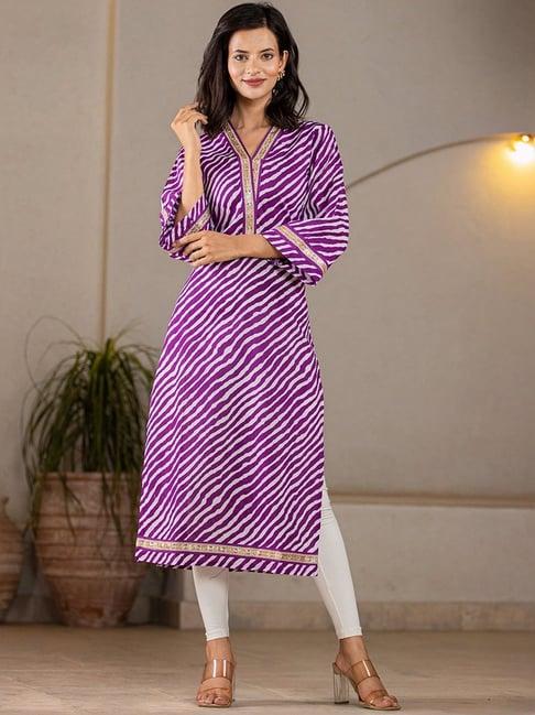 yufta purple cotton printed straight kurta