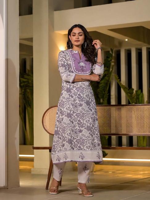 yufta purple embroidered kurta pant set