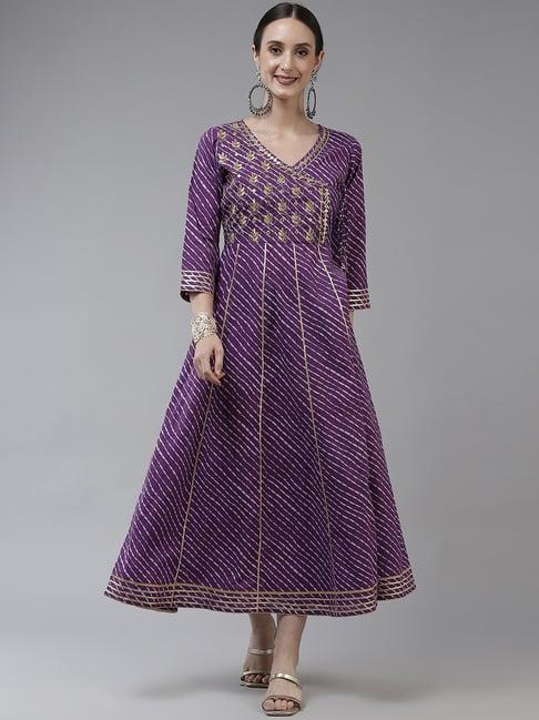 yufta purple pure cotton embroidered maxi dress