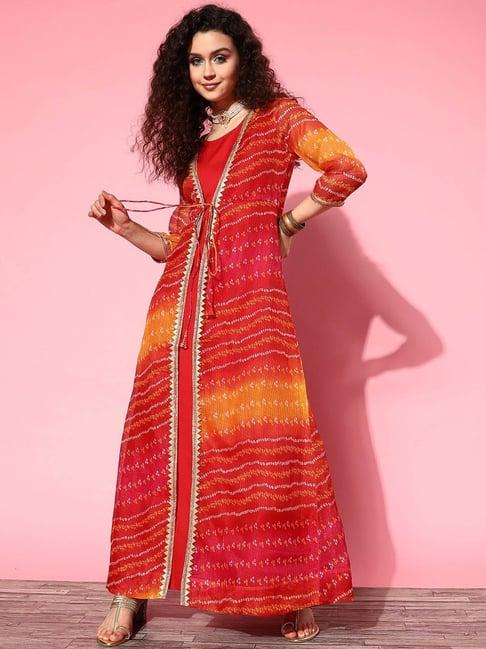 yufta red cotton printed maxi dress