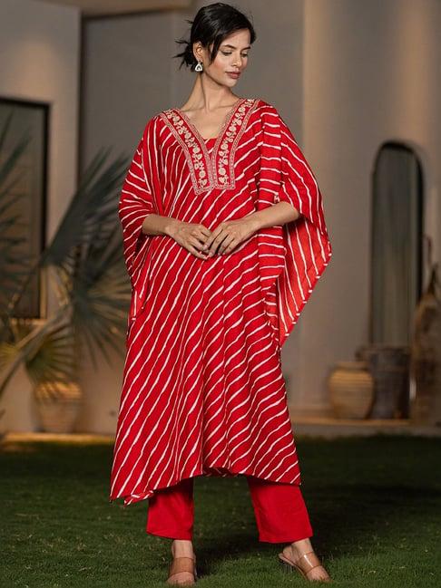 yufta red printed kaftan pant set