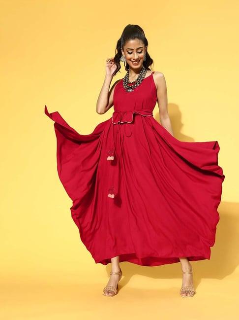 yufta red relaxed fit maxi dress