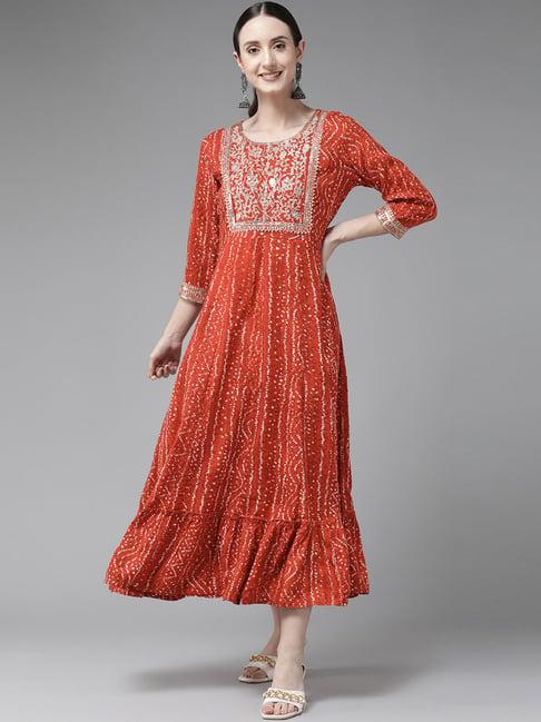 yufta rust red embroidered maxi dress