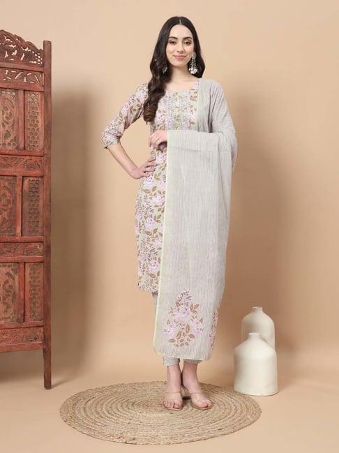 yufta sea green printed kurta with pant & dupatta