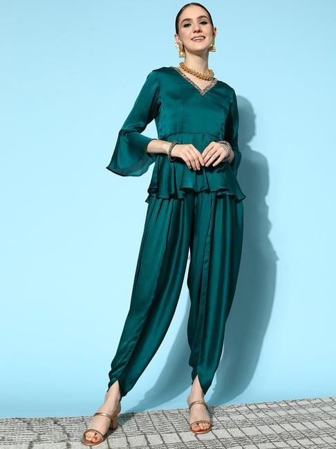 yufta teal green top dhoti pant set