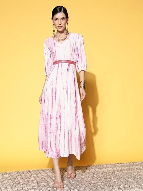 yufta white & pink tie & dye a-line dress