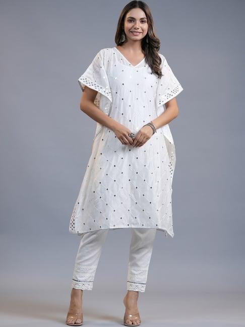 yufta white embroidered flared kaftan