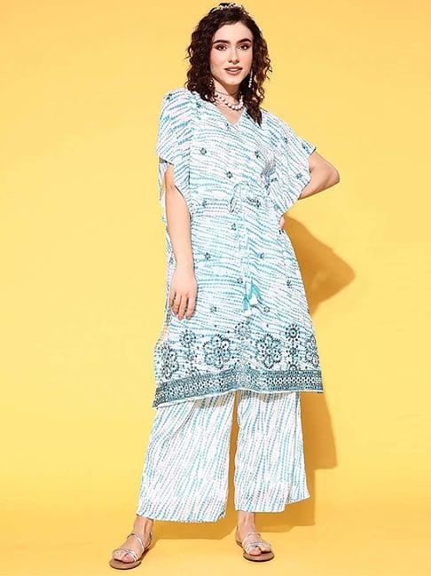 yufta white printed kurta palazzo set