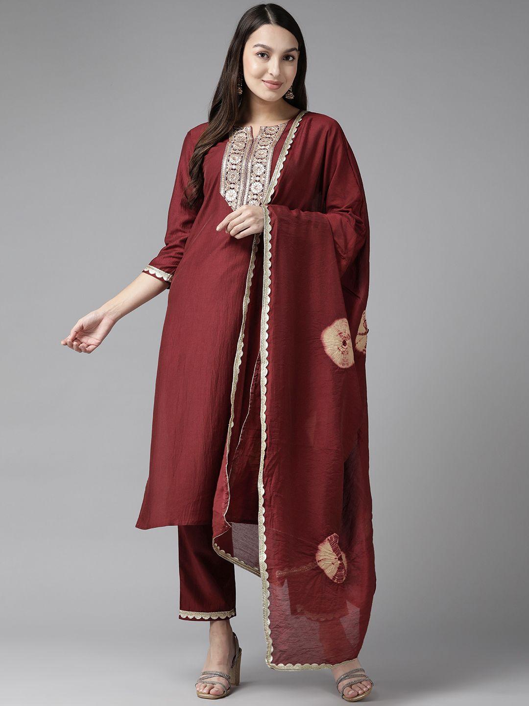 yufta women embroidered sequinned kurta with trousers & dupatta