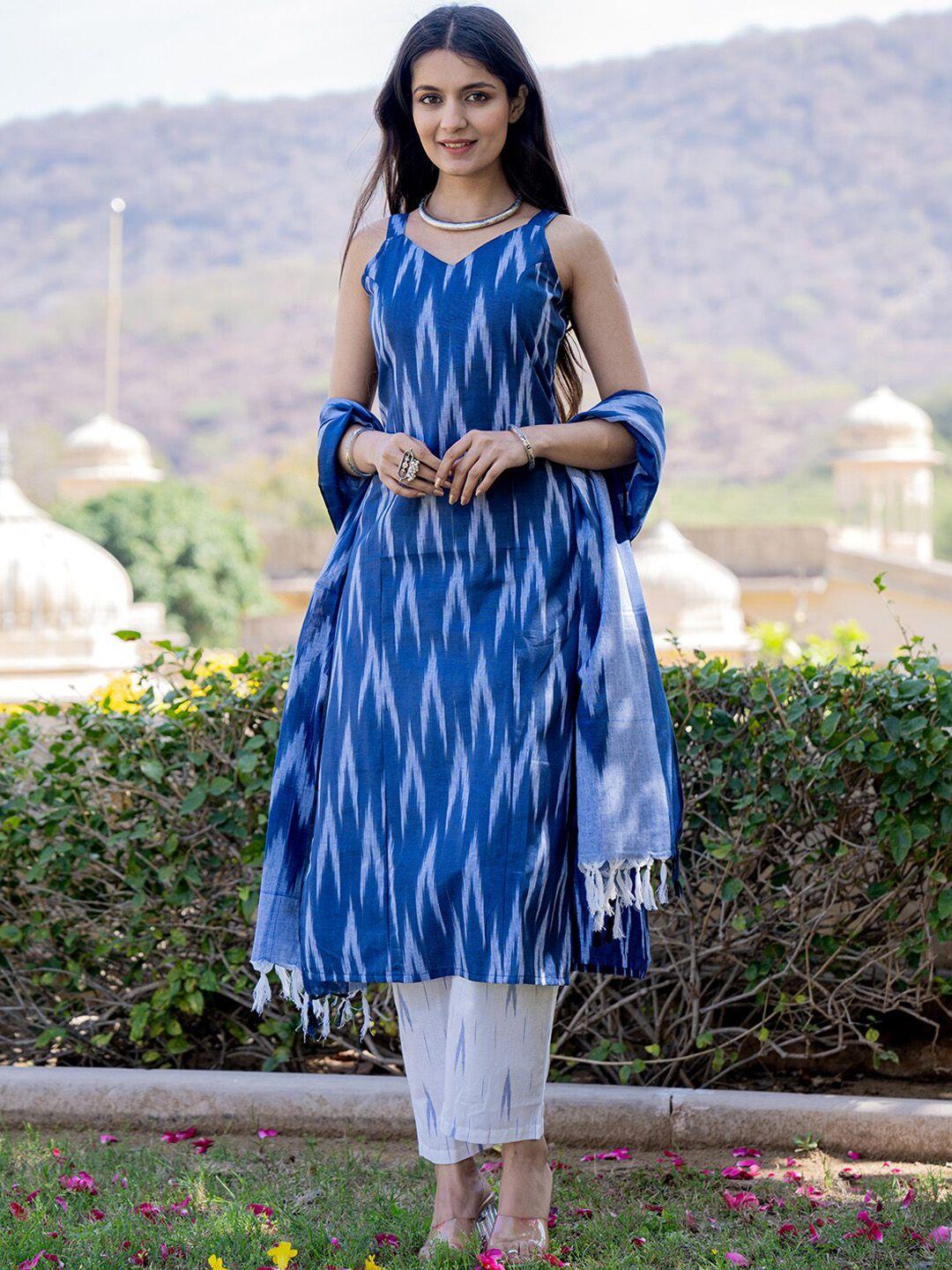 yufta women ethnic motifs printed regular pure cotton kurta with trousers & with dupatta