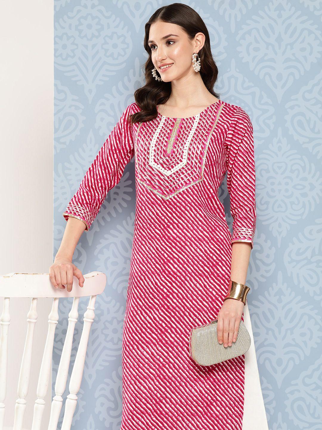 yufta women leheriya printed gotta patti kurta