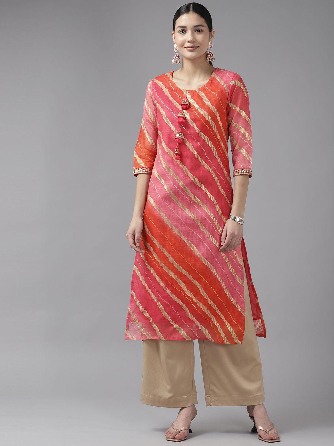 yufta women leheriya printed straight kurta