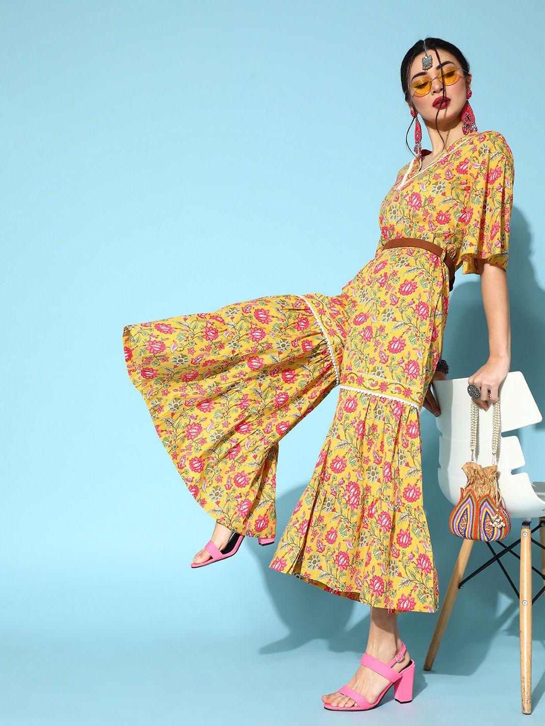 yufta women stylish mustard printed elevated jumpsuit
