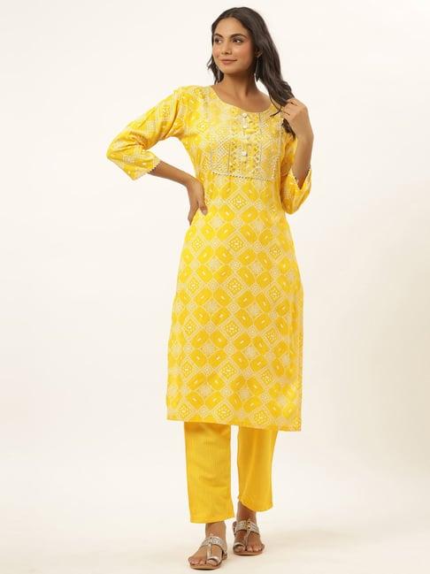 yufta yellow embellished kurta pant set