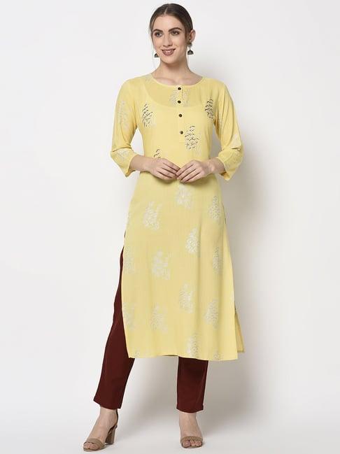 yufta yellow embellished straight kurta