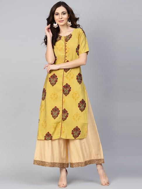 yufta yellow embroidered straight kurta