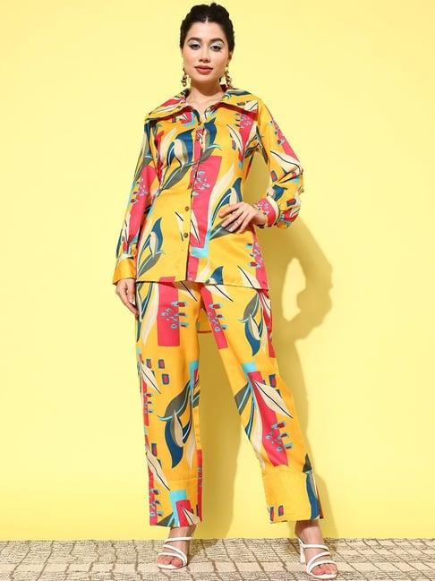 yufta yellow printed shirt pant set