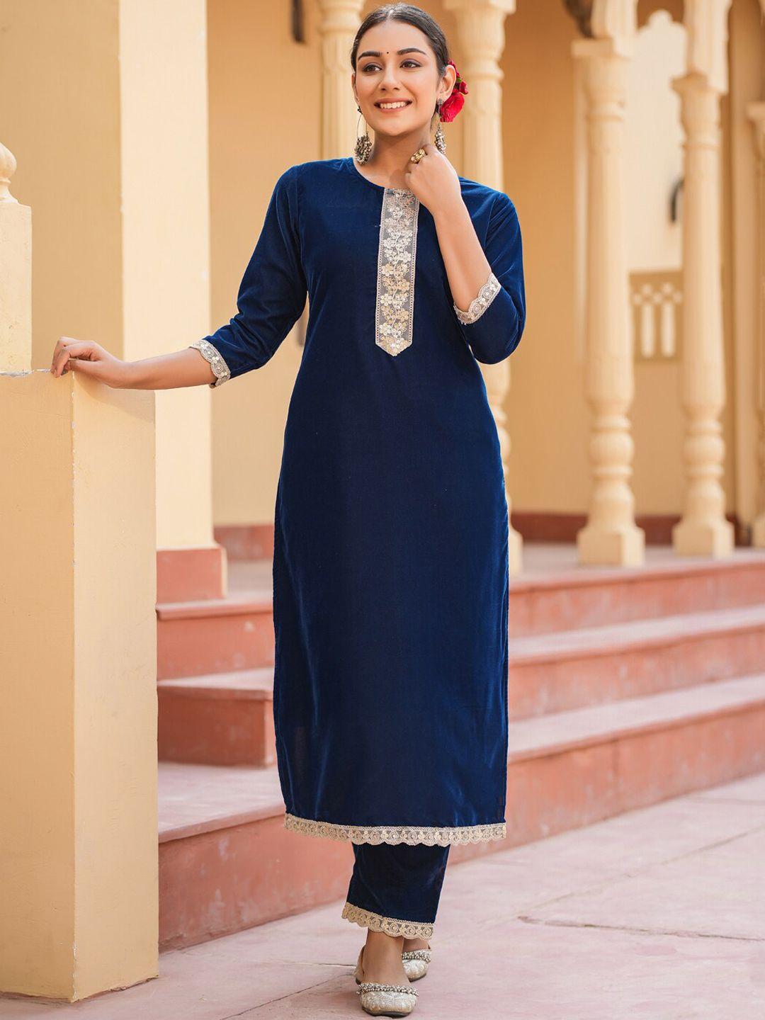 yufta yoke design regular kurta with trousers