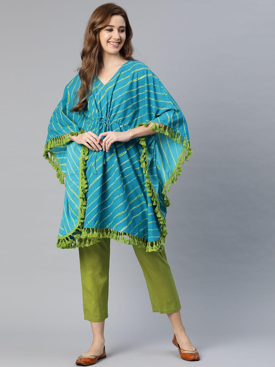 yuris women blue & green striped kaftan with trousers