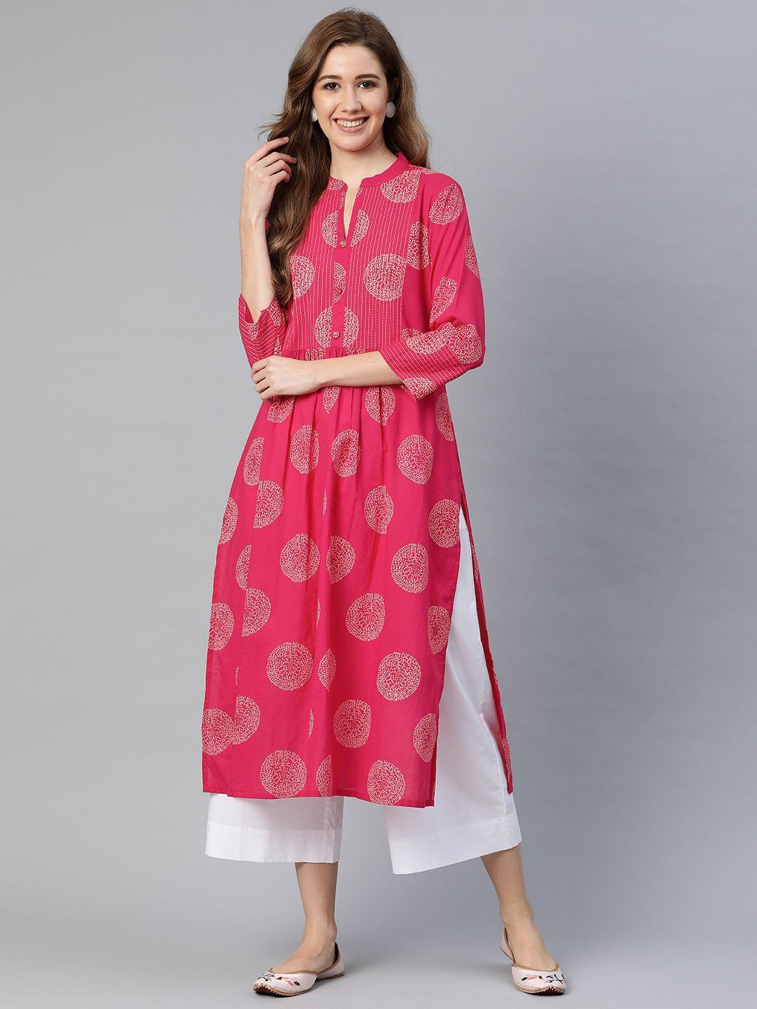 yuris women pink ethnic motifs printed quirky kurta