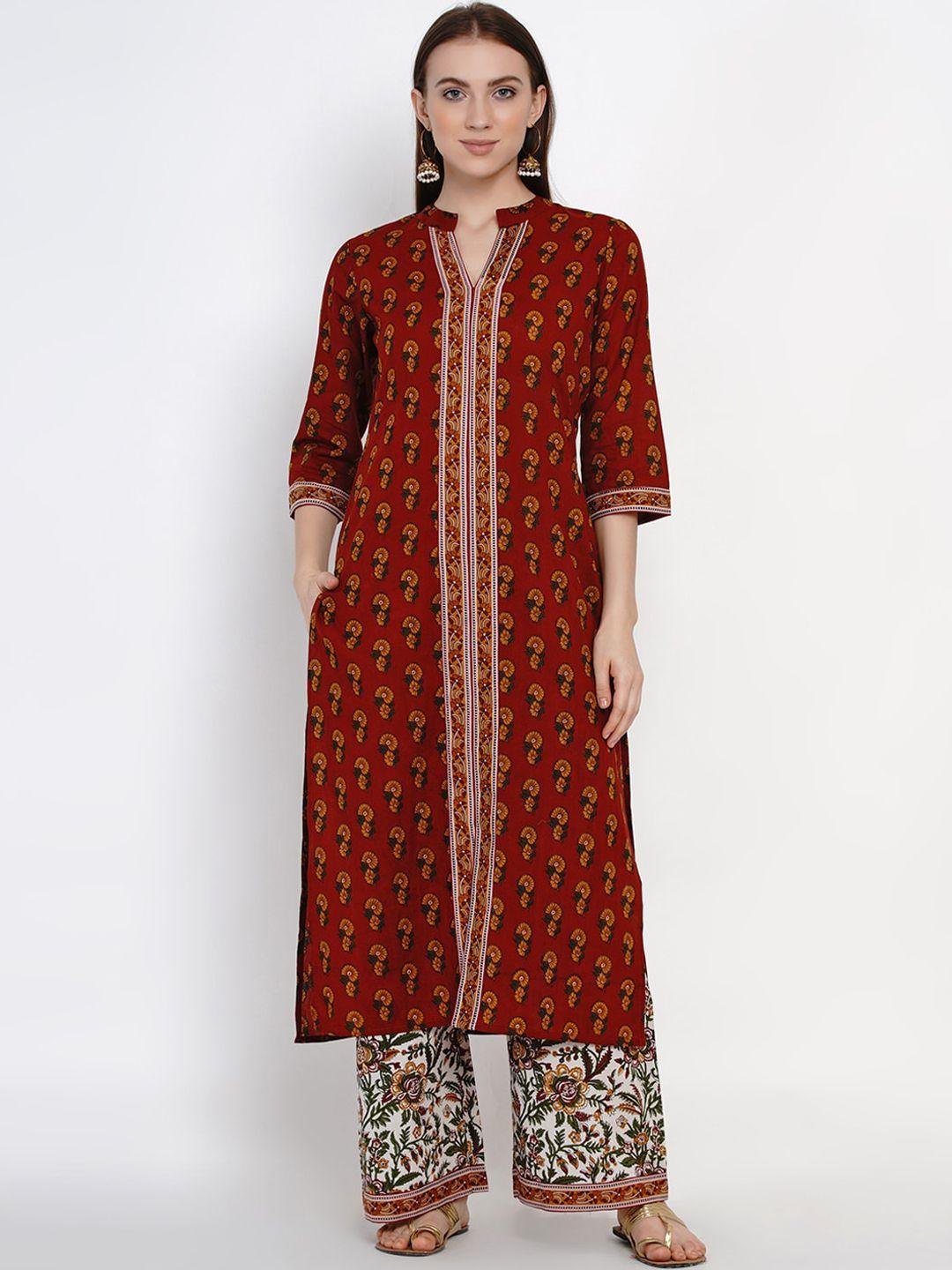 yuris women red printed kurta with palazzos