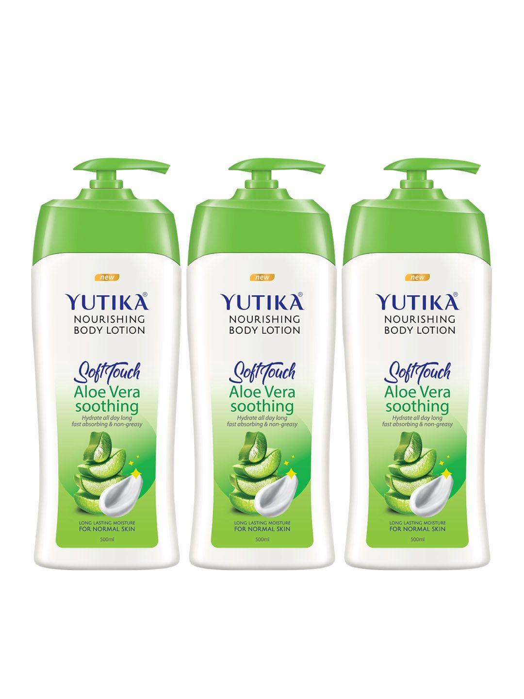 yutika set of 3 soft touch aloe vera soothing & nourishing body lotion 500 ml each