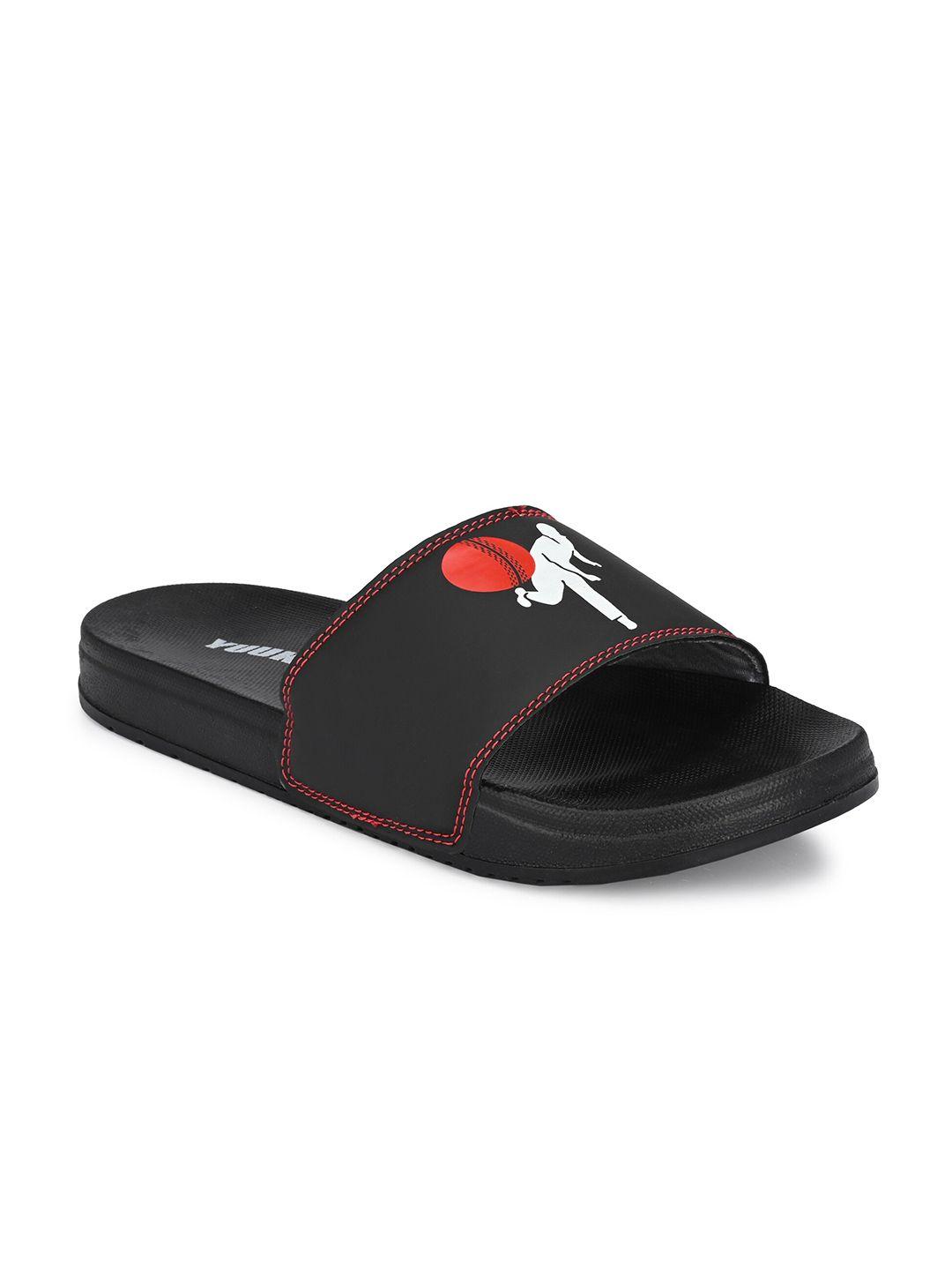 yuuki men black & red printed sliders