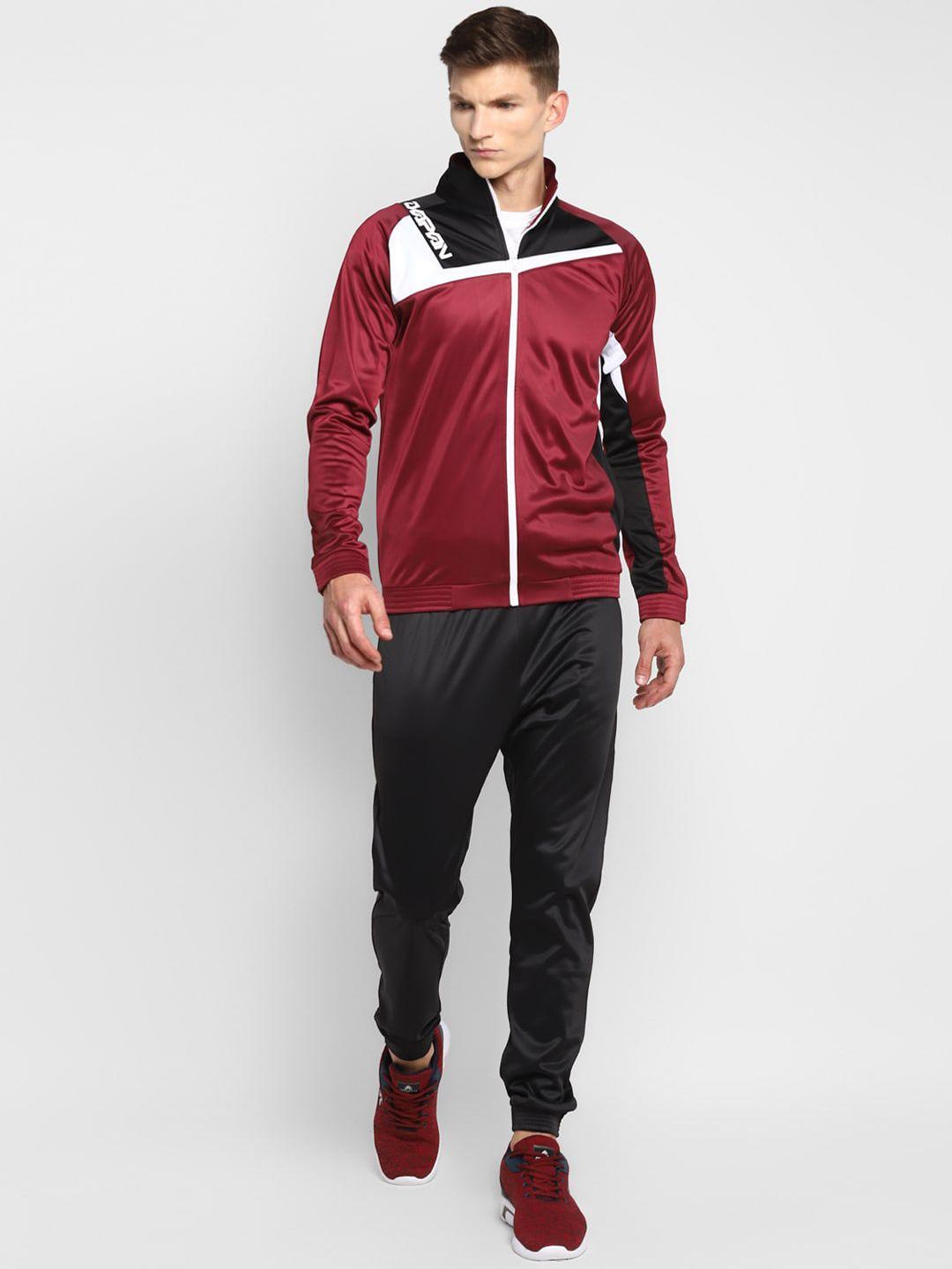 yuuki men maroon & black colourblocked tracksuit