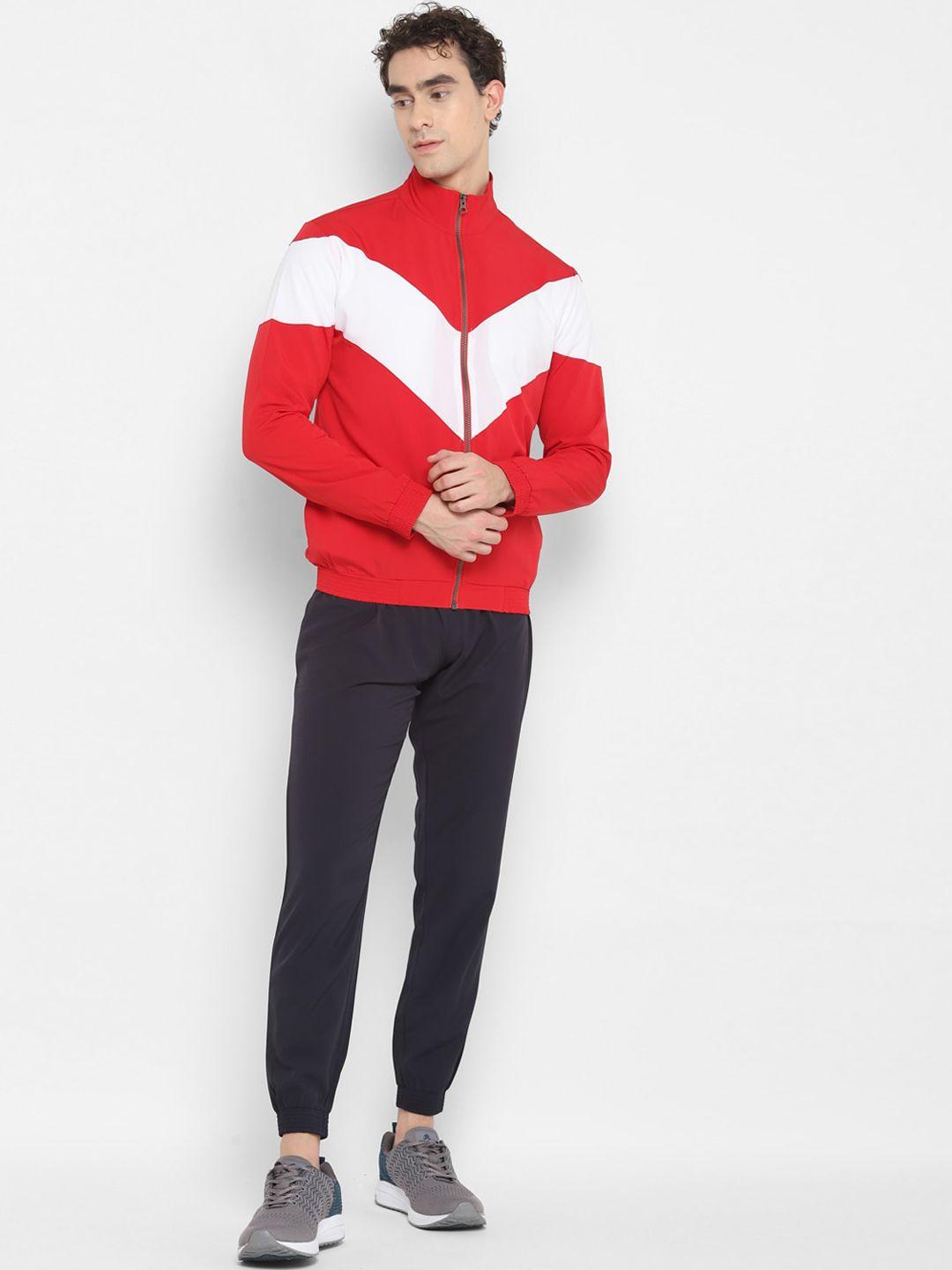 yuuki men navy blue & red colourblocked tracksuit