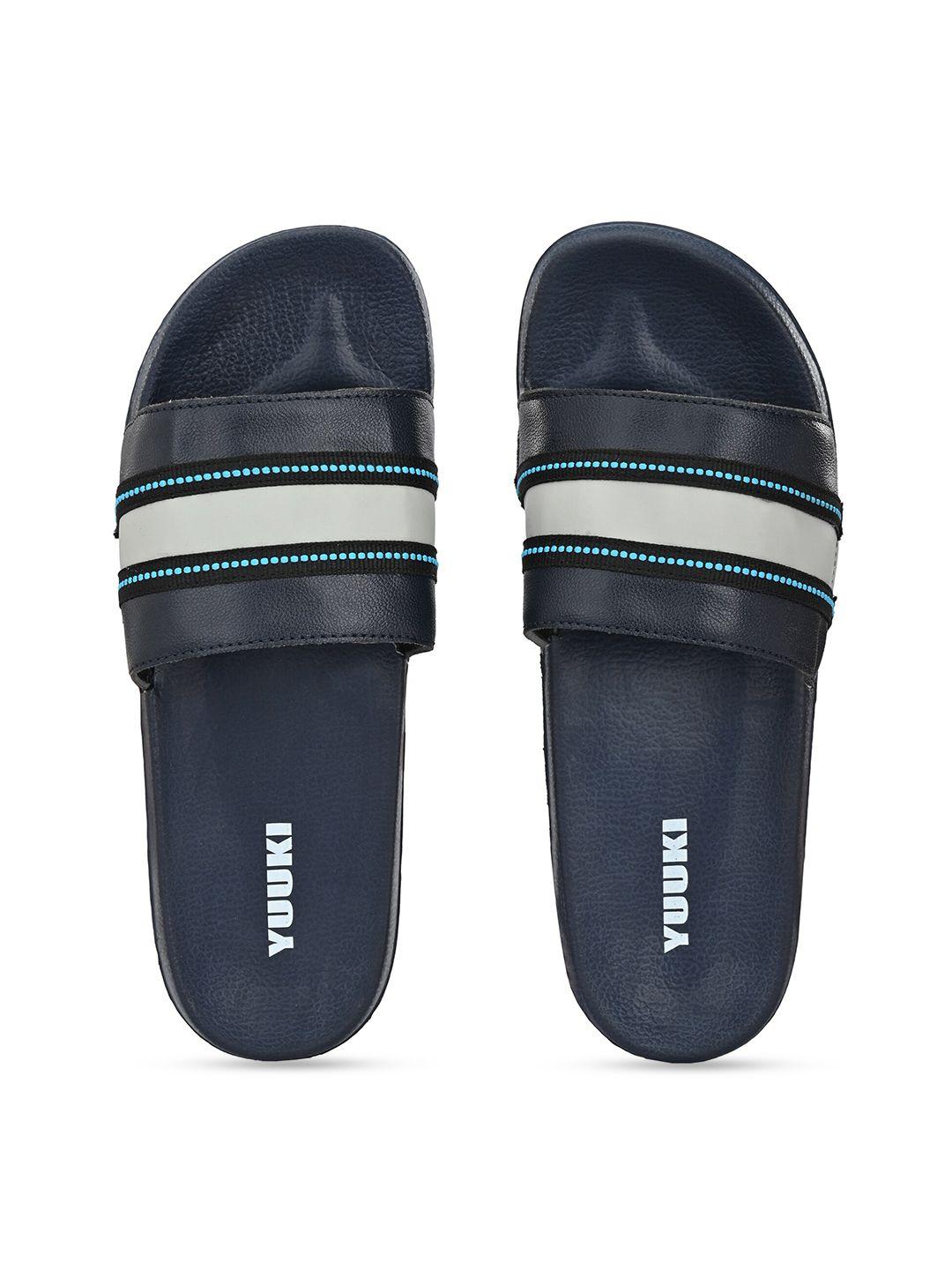 yuuki men navy blue & white embellished sliders