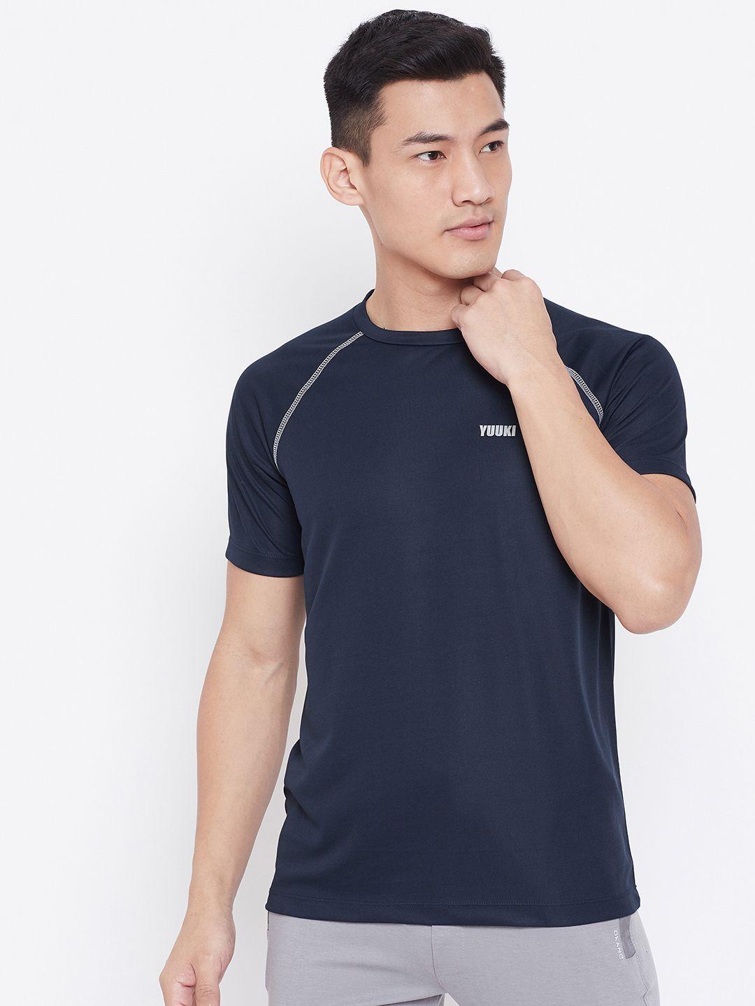 yuuki men navy blue solid round neck t-shirt