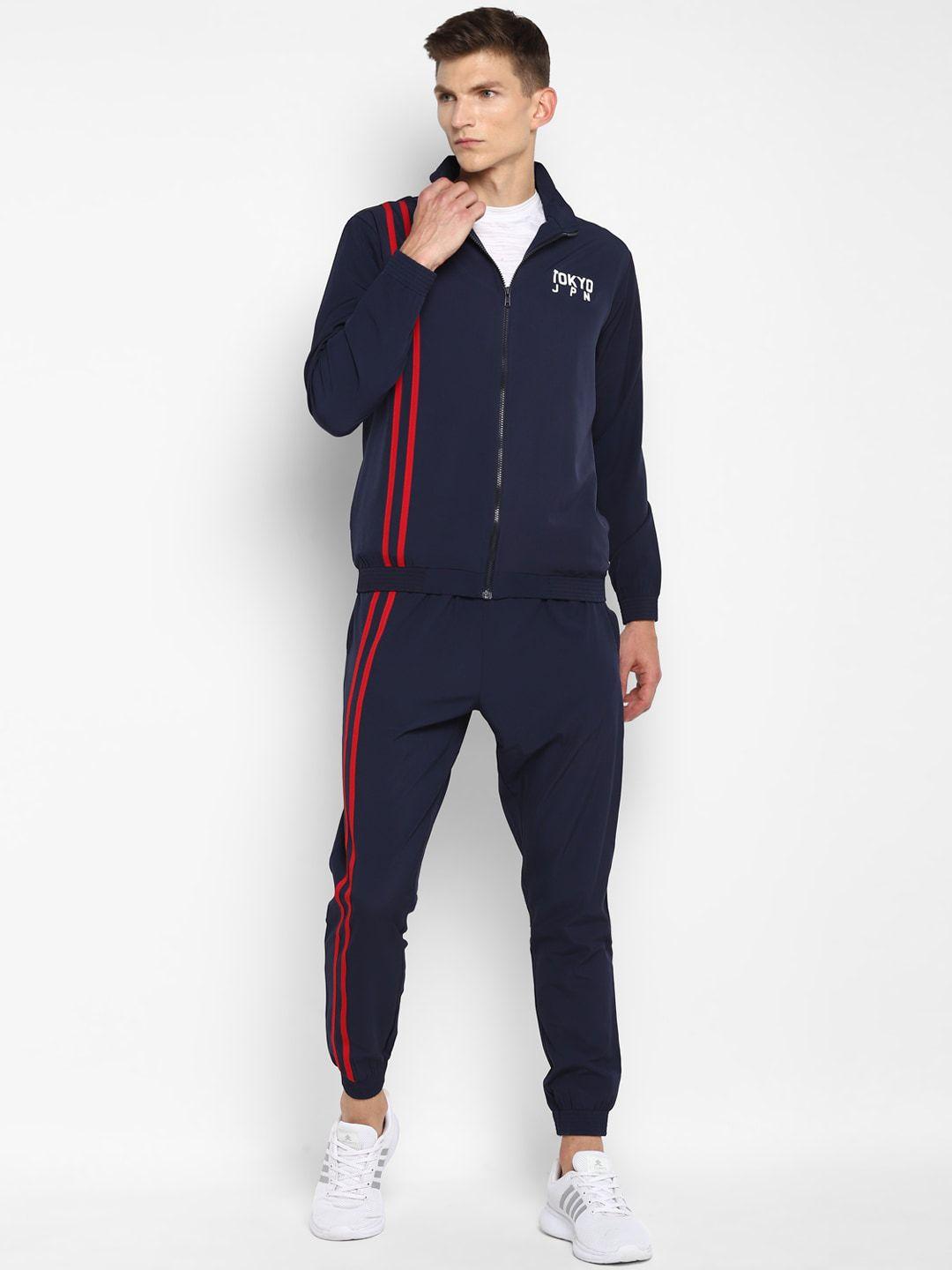 yuuki men navy blue solid sport essentials mock collar track suit