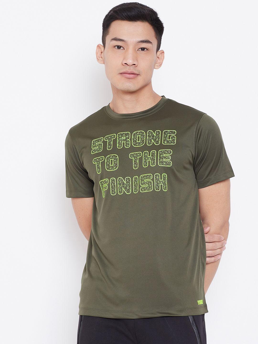 yuuki men olive green typography printed t-shirt
