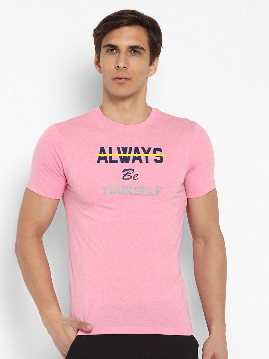 yuuki men pink & light pink typography printed applique t-shirt