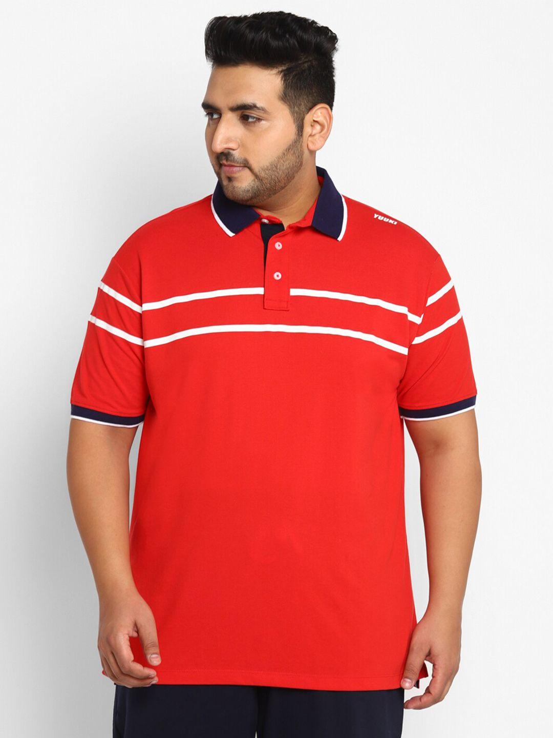 yuuki men plus size red striped polo collar t-shirt