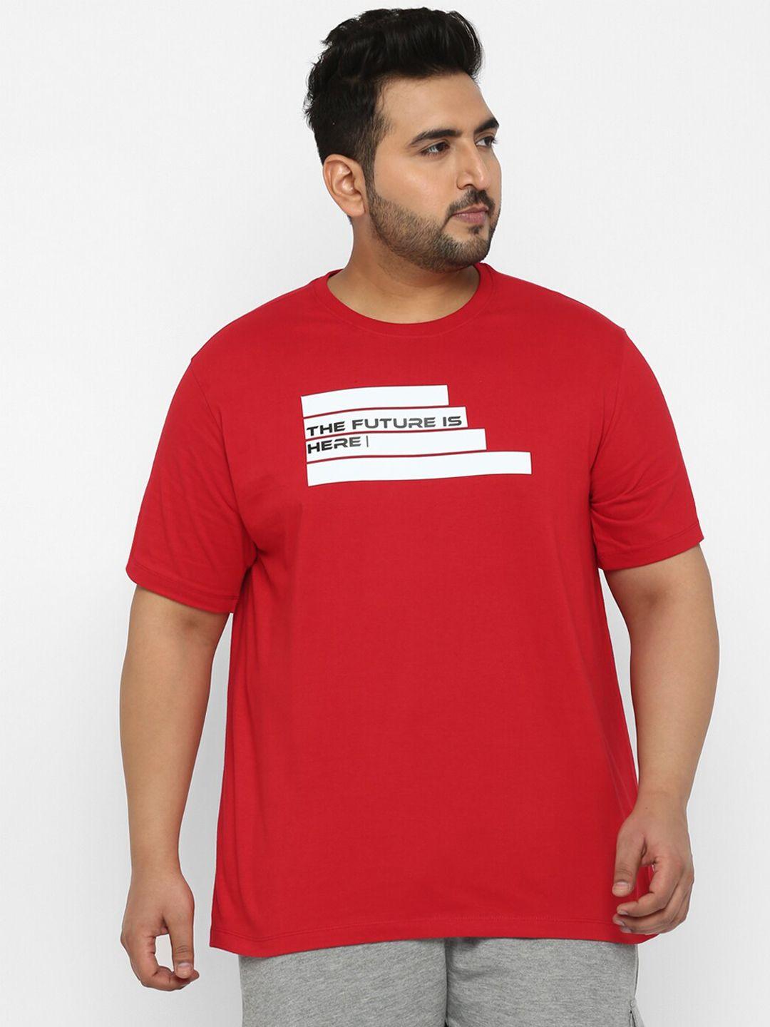 yuuki plus size men red & white typography printed t-shirt
