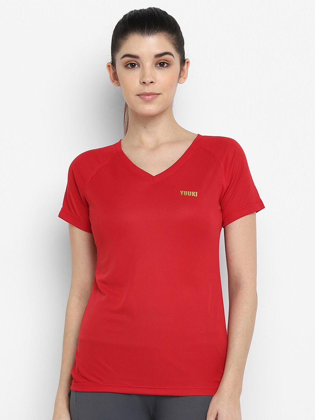 yuuki women red v-neck antimicrobial t-shirt