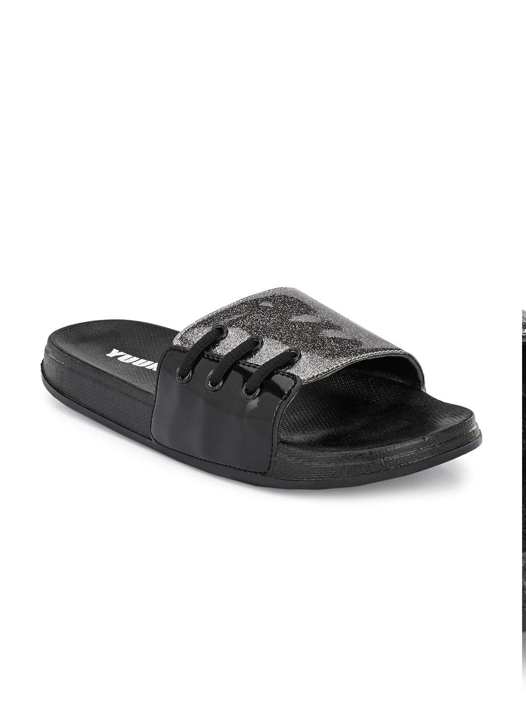 yuuki women silver-toned & black sliders