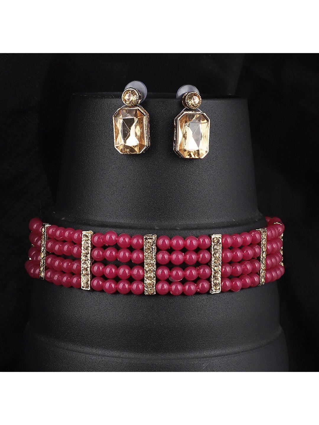 zaffrecollections gold-plated magenta beaded jewellery set