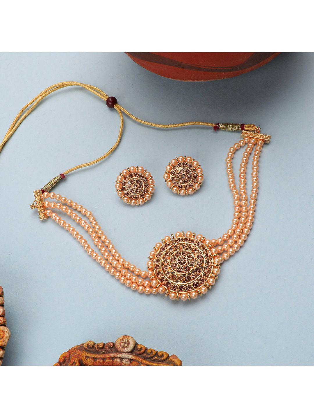 zaffrecollections women gold-plated gold crystal-studded & beaded jewellery set