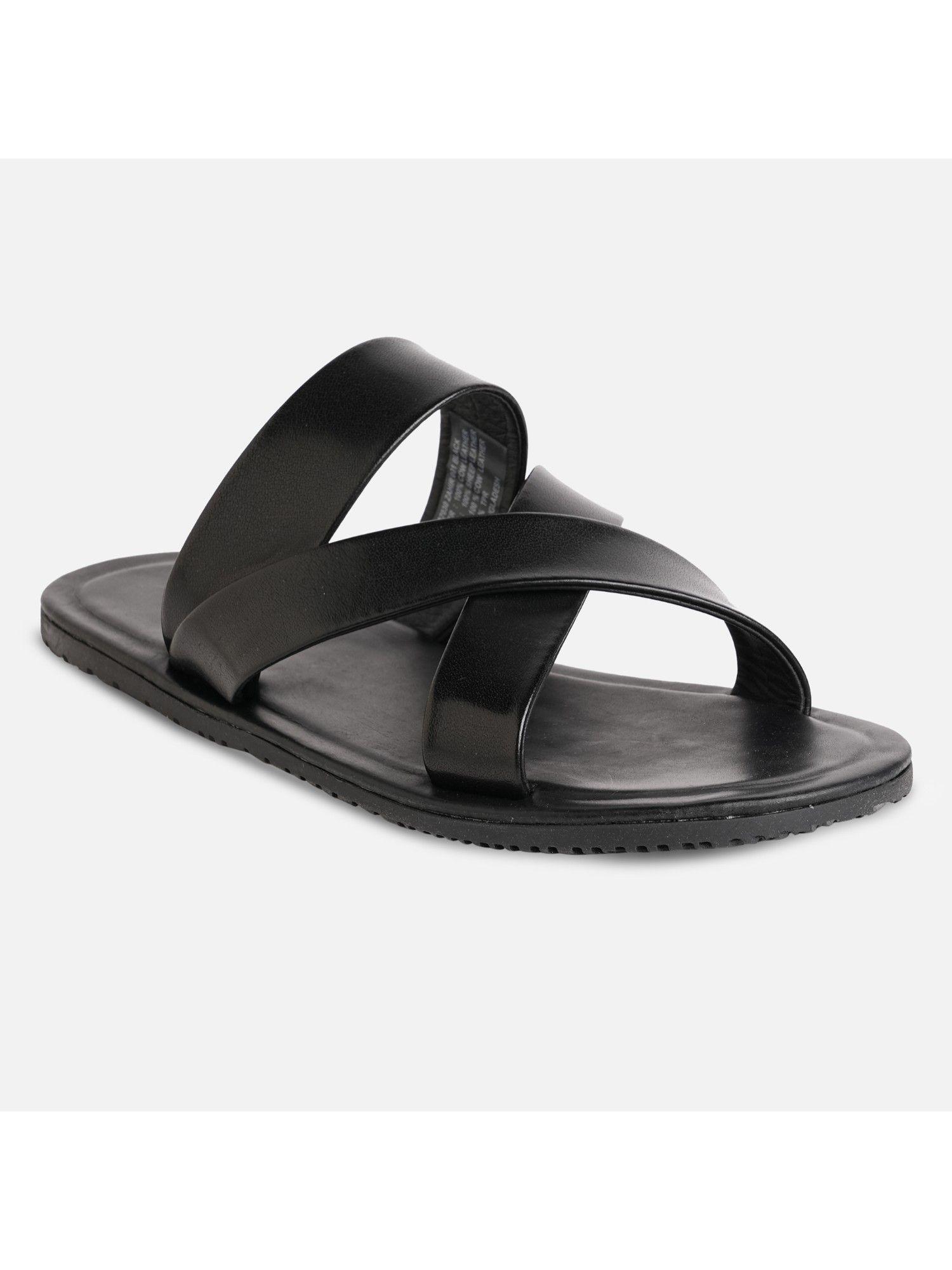 zahir leather black solid sandals