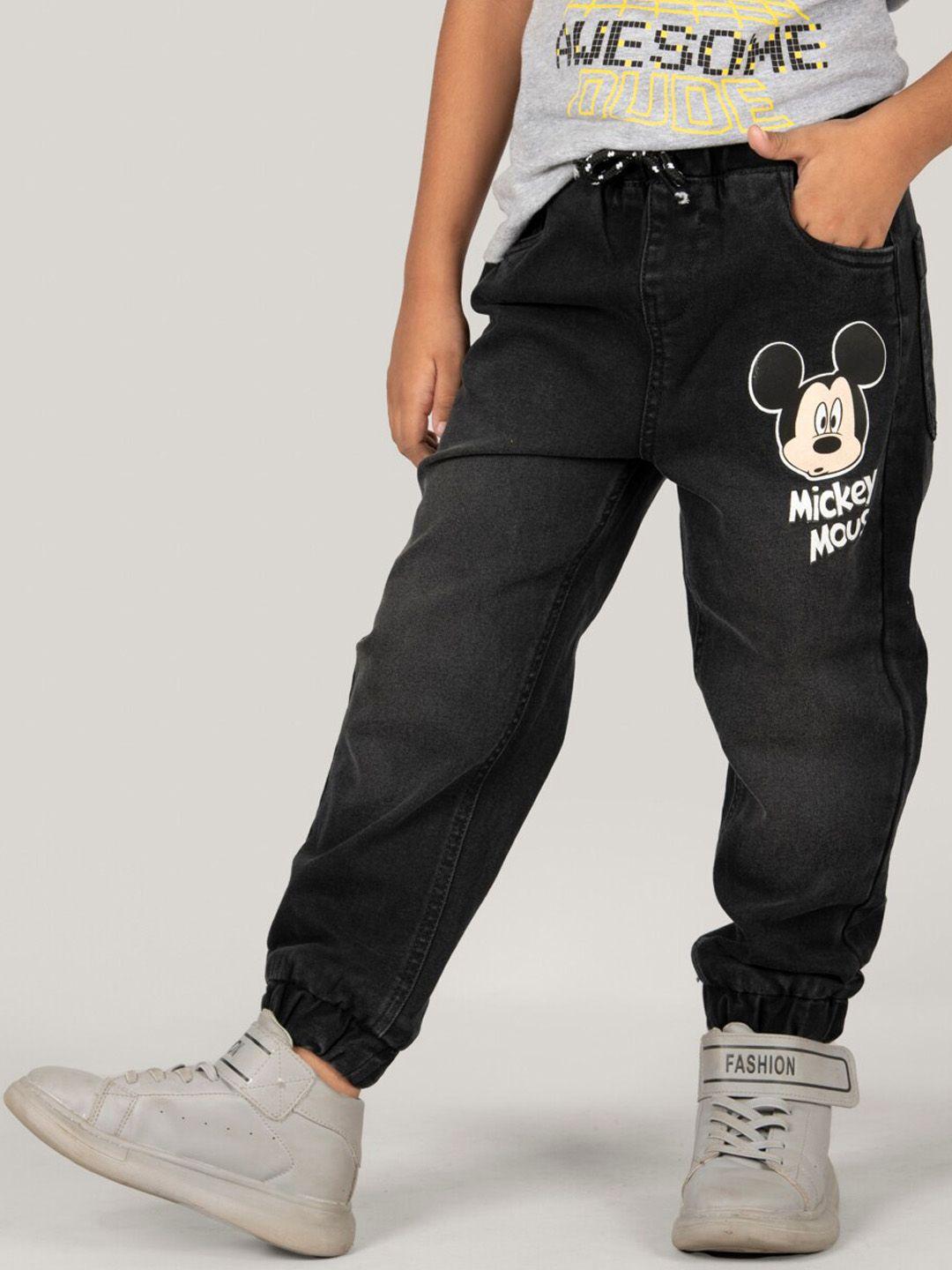 zalio boys jogger mickey mouse printed clean look light fade stretchable jeans